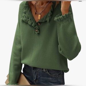 BTFBM Olive Ruffled Women's Button Sweater, size XL
